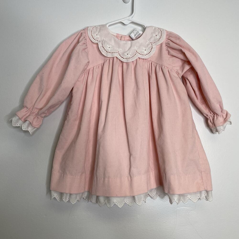 Vintage Oshkosh B’gosh SZ 2T Corduroy Light Pink Solid Dress with Long Sleeve